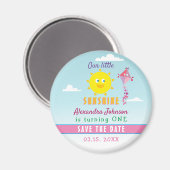 1歳の誕生日を保存かわいい太陽とピンクの凧 マグネット (正面/裏面)