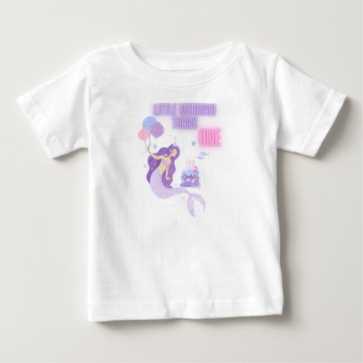 1歳の誕生日を祝う人魚のTシャツ ベビーTシャツ (正面)