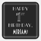 1歳の誕生日を祝う;アールデコスタイル;名前をカスタムする スクエアシール (正面)