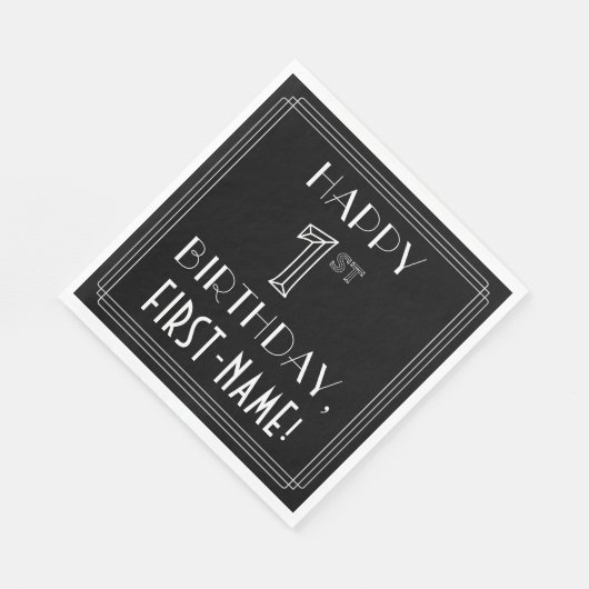 1歳の誕生日を祝う;アールデコスタイル;名前をカスタムする スタンダードランチョンナプキン (角)