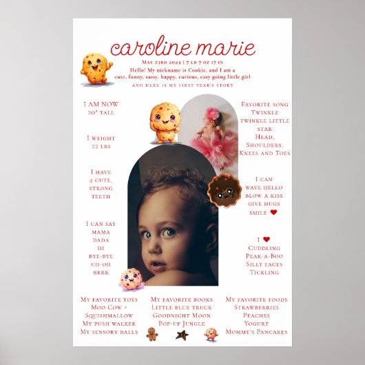 1歳の誕生日を記念して赤ちゃん女の子 ポスター (正面)