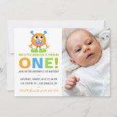 1歳の誕生日を迎えた赤ちゃん男の子の写真を載せられるパーティー招待状 招待状 (正面)