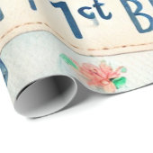 1歳の誕生日を迎えた飛行機の男の子の水色アップ遠くに ラッピングペーパー (ロールコーナー)