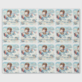 1歳の誕生日を迎えた飛行機の男の子の水色アップ遠くに ラッピングペーパー (フラット)