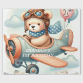 1歳の誕生日を迎えた飛行機の男の子の水色アップ遠くに ラッピングペーパー (フラット)