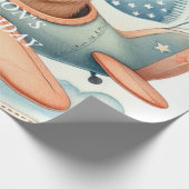 1歳の誕生日を迎えた飛行機の男の子の水色アップ遠くに ラッピングペーパー (角)