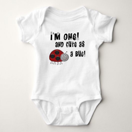 1歳の誕生日を迎えるテントウムシのかわいいTシャツ ベビーボディスーツ (正面)