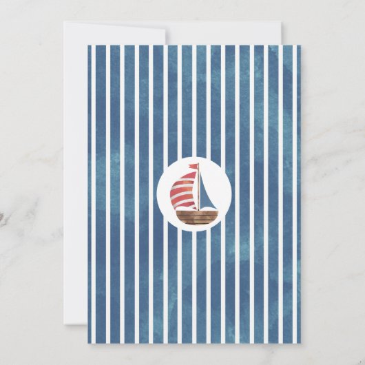 1歳の誕生日を迎えるネイビーブルーセーリングボート 招待状 (裏面)