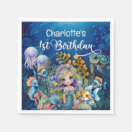 1歳の誕生日を迎える人魚姫 スタンダードカクテルナプキン