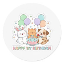 1歳の誕生日を迎える赤ちゃん動物ステッカー