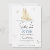 1歳の誕生日を迎える青い帆船 招待状 (正面)