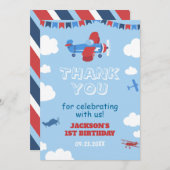 1歳の誕生日を迎える飛行機1年がスカイクラウドを飛ぶ サンキューカード (正面/裏面)