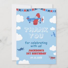 1歳の誕生日を迎える飛行機1年がスカイクラウドを飛ぶ サンキューカード