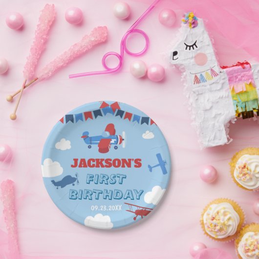 1歳の誕生日を迎える飛行機1年がスカイクラウドを飛ぶ ペーパープレート (パーティー)