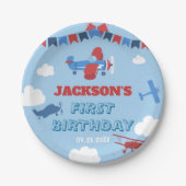 1歳の誕生日を迎える飛行機1年がスカイクラウドを飛ぶ ペーパープレート (正面)