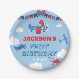 1歳の誕生日を迎える飛行機1年がスカイクラウドを飛ぶ ペーパープレート