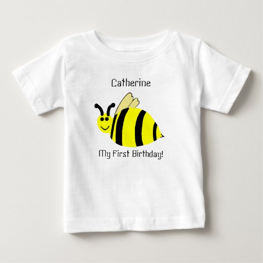 1歳の誕生日イエロービーTシャツ ベビーTシャツ (正面)
