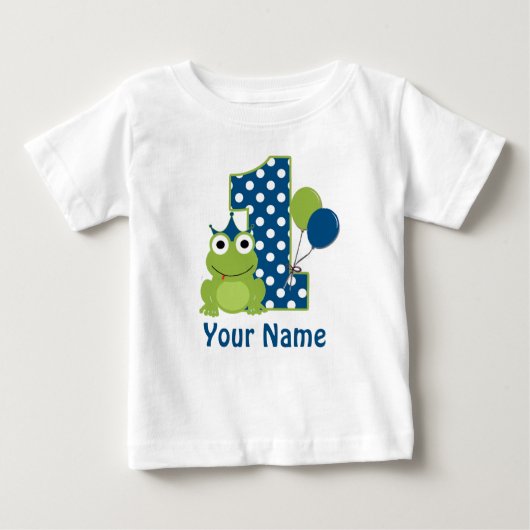 1歳の誕生日カエルのシャパーソナライズされたツ ベビーTシャツ (正面)