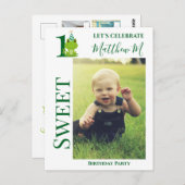 1歳の誕生日カエルのパーティー招待状 ポストカード (正面/裏面)