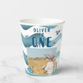 1歳の誕生日カニ海の動物の男の子の写真 紙コップ (裏面)