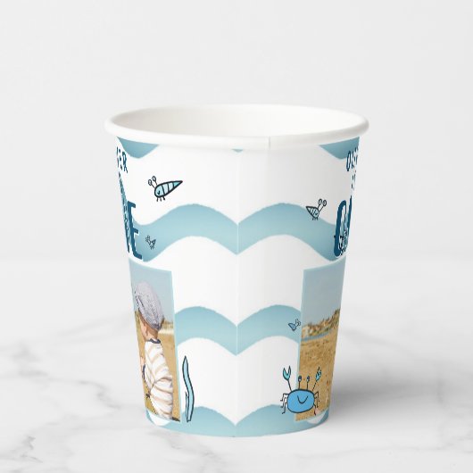 1歳の誕生日カニ海の動物の男の子の写真 紙コップ (右)