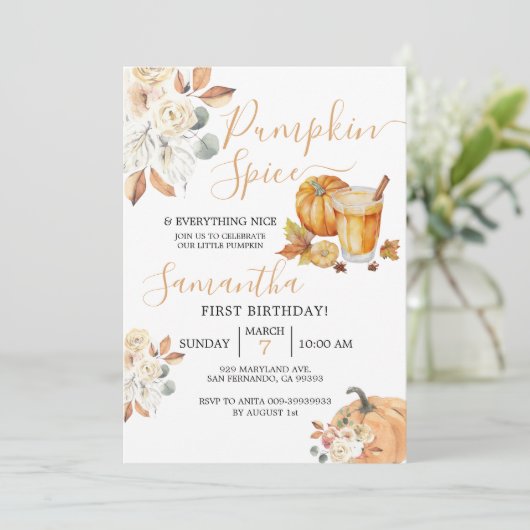 1歳の誕生日カボチャのスパイスと全ていい 招待状 (スタンド正面)