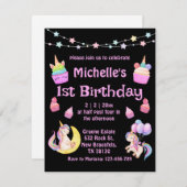 1歳の誕生日カラフルのカップケーキ黒 招待状 (正面/裏面)