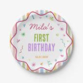 1歳の誕生日カラフルパーティーは楽しい ペーパープレート (正面)