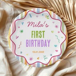 1歳の誕生日カラフルパーティーは楽しい ペーパープレート