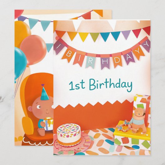 1歳の誕生日カード 招待状 (正面/裏面)