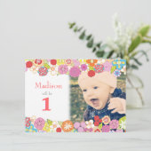 1歳の誕生日ガーデンパーティーの花の写真招待状 招待状 (スタンド正面)