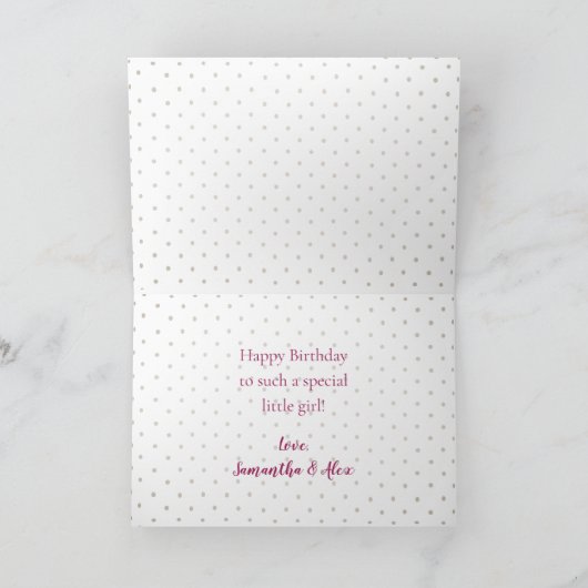 1歳の誕生日ガールかわいいピンクの子犬 招待状 (内部)