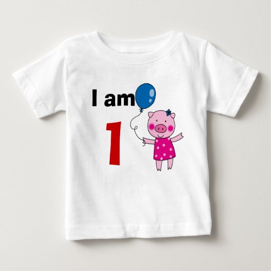 1歳の誕生日ガールギフト（かわいい豚） ベビーTシャツ (正面)