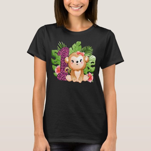 1歳の誕生日ガールザル1歳サファリアニム Tシャツ (正面)