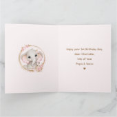 1歳の誕生日ガールピンクかわいいゾウフローラ カード (内部)