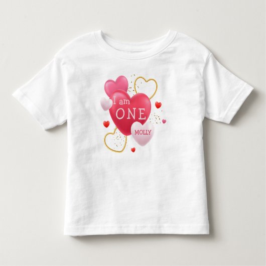 1歳の誕生日ガールピンクハート1歳ベビー トドラーTシャツ (正面)
