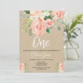 1歳の誕生日ガールピーチ素朴クラフトフローラ 招待状 (スタンド正面)