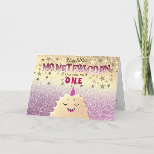 1歳の誕生日ガールリトルモンスター 招待状 (正面)