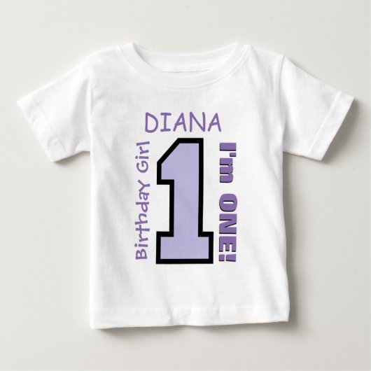 1歳の誕生日ガール1年名前をカスタムする紫V01F ベビーTシャツ (正面)
