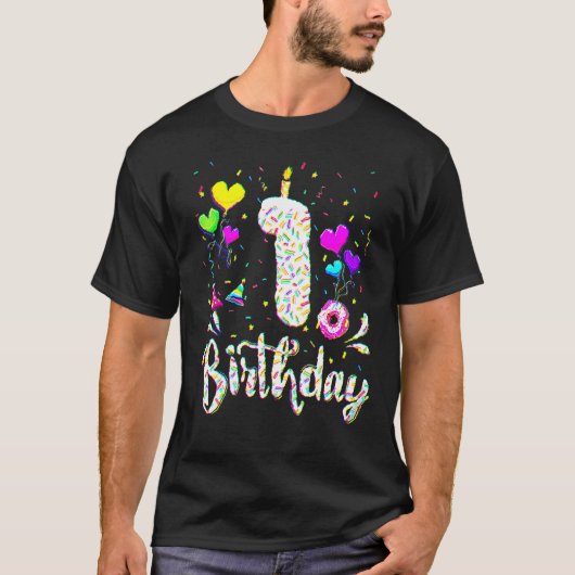 1歳の誕生日ガール1歳の誕生日ドーナツパート Tシャツ (正面)