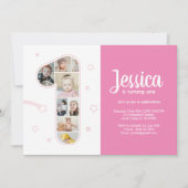 1歳の誕生日ガール ナンバーワン オーダーメイド フォト コラージュ 招待状 (正面)