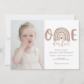 1歳の誕生日ガールOnederfulかわいい写真パーティー 招待状 (正面)