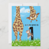 1歳の誕生日キリンとサルin草 招待状 (正面)