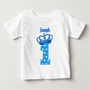 1歳の誕生日キングクラウンスターズ歳の少年 ベビーTシャツ