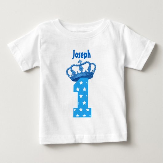 1歳の誕生日キングクラウンスターズ歳の少年 ベビーTシャツ (正面)