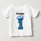 1歳の誕生日キングクラウンストライプの王冠の歳6 ベビーTシャツ (正面)