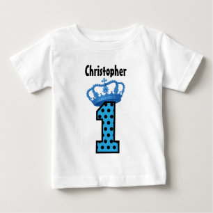 1歳の誕生日キングクラウンストライプの王冠の歳6 ベビーTシャツ