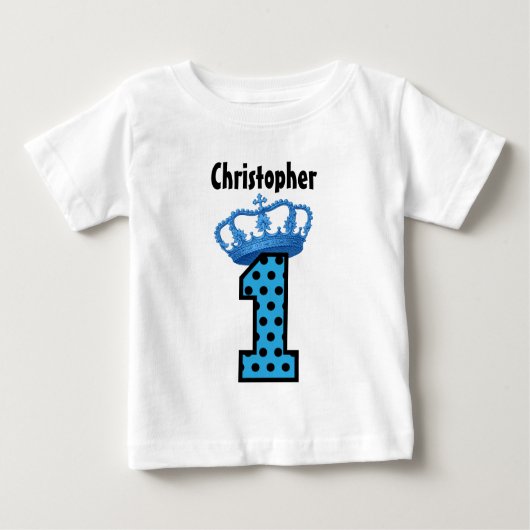 1歳の誕生日キングクラウンストライプの王冠の歳6 ベビーTシャツ (正面)