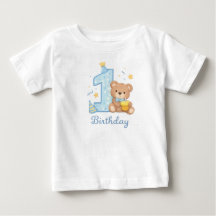 1歳の誕生日クマちゃんTシャツ – かわいい青いクマ