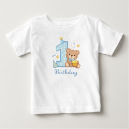 1歳の誕生日クマちゃんTシャツ – かわいい青いクマ ベビーTシャツ